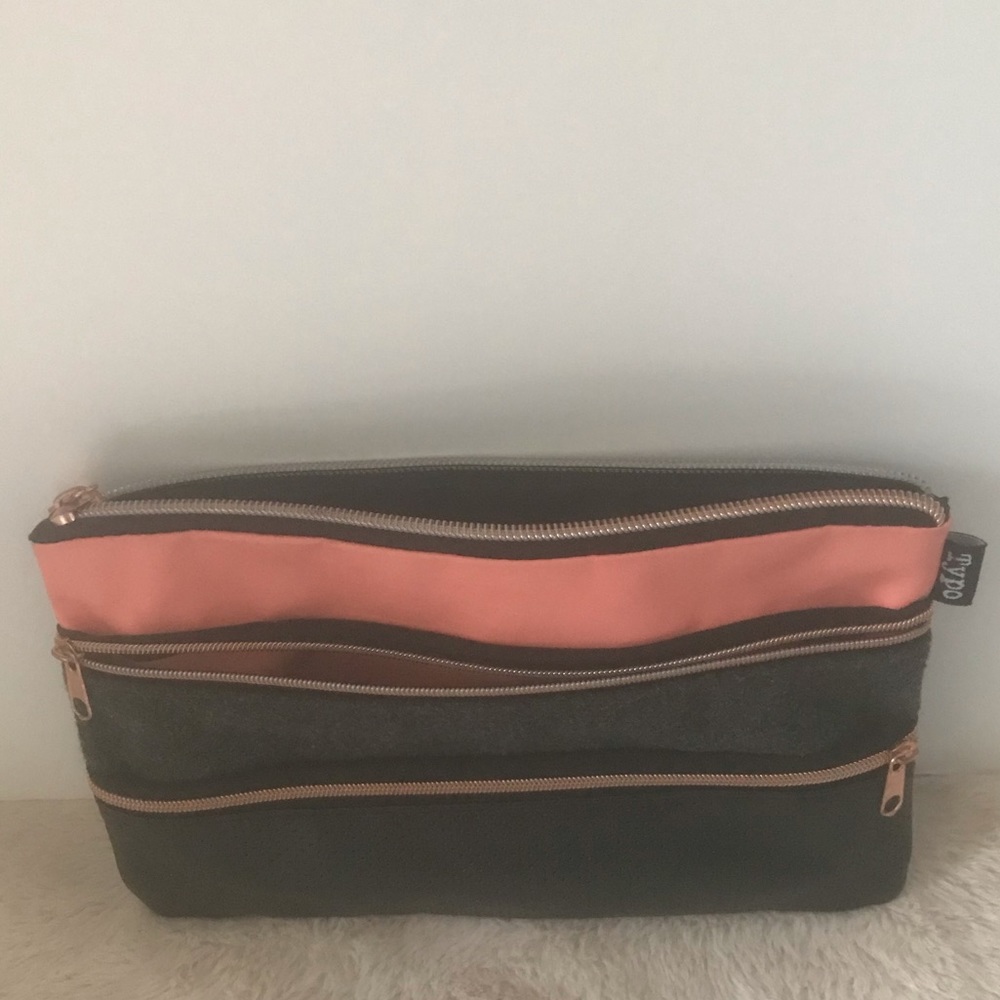 Typo pink and black 3 zip cosmetic case